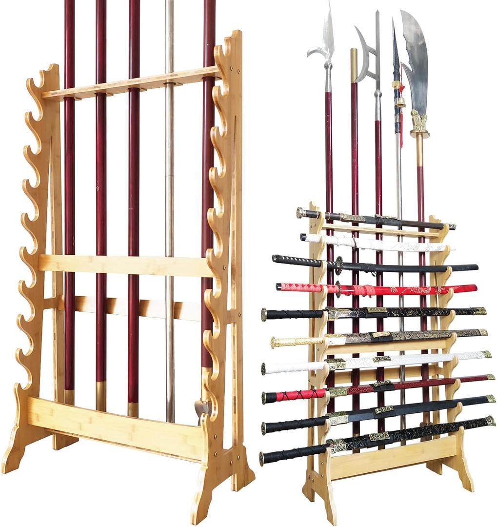 Katana Sword Stand | Vertical Sword Stand Display 10-Layer Samurai Sword Holder Wooden Display Stands Large Multilayer Swords Rack Floor Standing Lightsaber Martial Arts Anime Shelves Sword Hangers