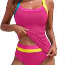 BMJL Two Piece Tankini Swimsuits for Women Ruched Tummy Control Bathing Suit Slimming Full Coverage Swim Suit 2026 (Pink, L)