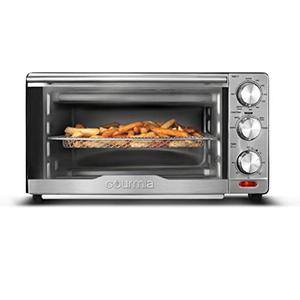 Gourmia GTF7350 6-in-1 Multi-function, Stainless Steel Air Fryer Oven - 6 Cooking Functions - Fry Basket, Oven Rack, Baking Pan & Crumb Tray, Included + Recipe Book