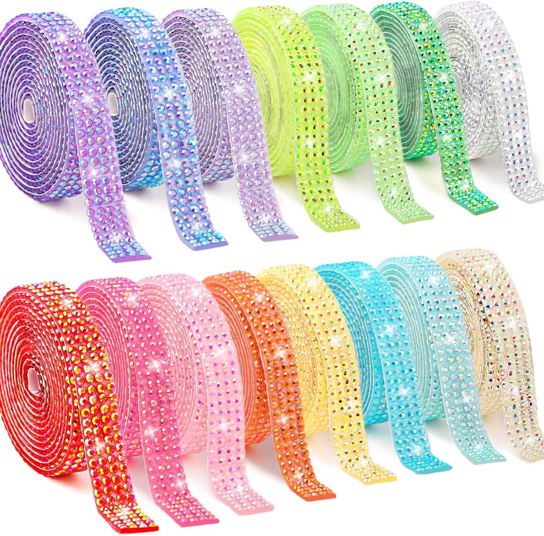 15 Yards Self Adhesive Rhinestone Strips, Rhinestone Ribbons Self Adhesive, Diamond Crystal Bedazzling Strips Glitter Bling Rhinestones Tape Stickers for Crafts, Fabric, Car, Shoes, Dcor