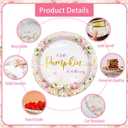 MEHOFOND Fall Pumpkin Plates and Napkins Party Supplies194 Pcs, Pink Floral Disposable Tableware Set with Cups Banner Pumpkin Tablecloth for Girls Baby Shower Dinner Party Decorations, Serves 24