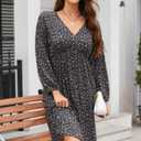 OUGES Womens 2023 Fall Long Sleeve Maternity Dress for Baby Shower Photoshoot V Neck High Waist Midi Dress with Pockets (L)