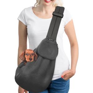 SlowTon Dog Carrier Sling - Thick Padded Shoulder Strap Adjustable Dog Carriers for Small Dogs, Puppy Carrier Purse for Pet Cat with Front Zipper Pocket Safety Belt Machine Washable (Grey Mesh L)