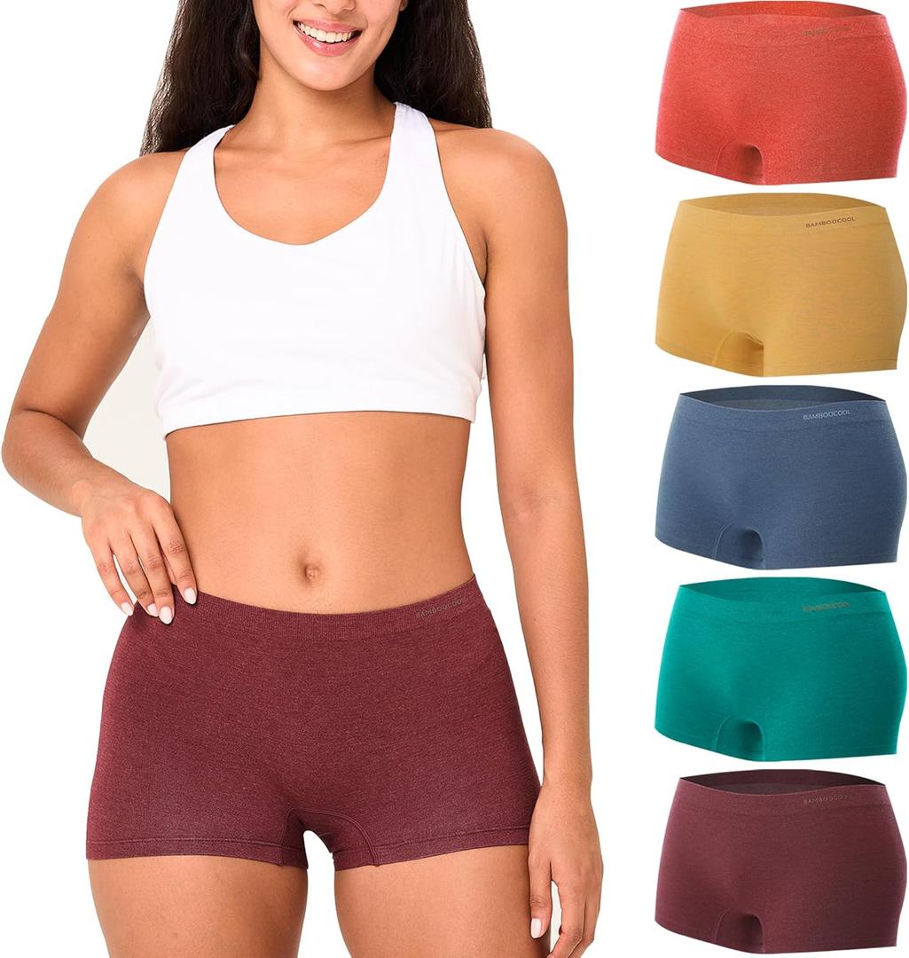 BAMBOO COOL Women's Boyshort Panties Seamless Underwear Stretchy Moisture Wicking Boxer Briefs for Ladies 5 Pack (Medium)
