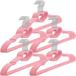 Qunclay 50 Pcs Pink Plastic Heart Hangers with 360 Degree Swivel Hook, Heavy Duty Sturdy Heart Clothes Coat Hanger, Cute Kawaii Room Decor for Adult Women, Space Saving with No Hanger Mark