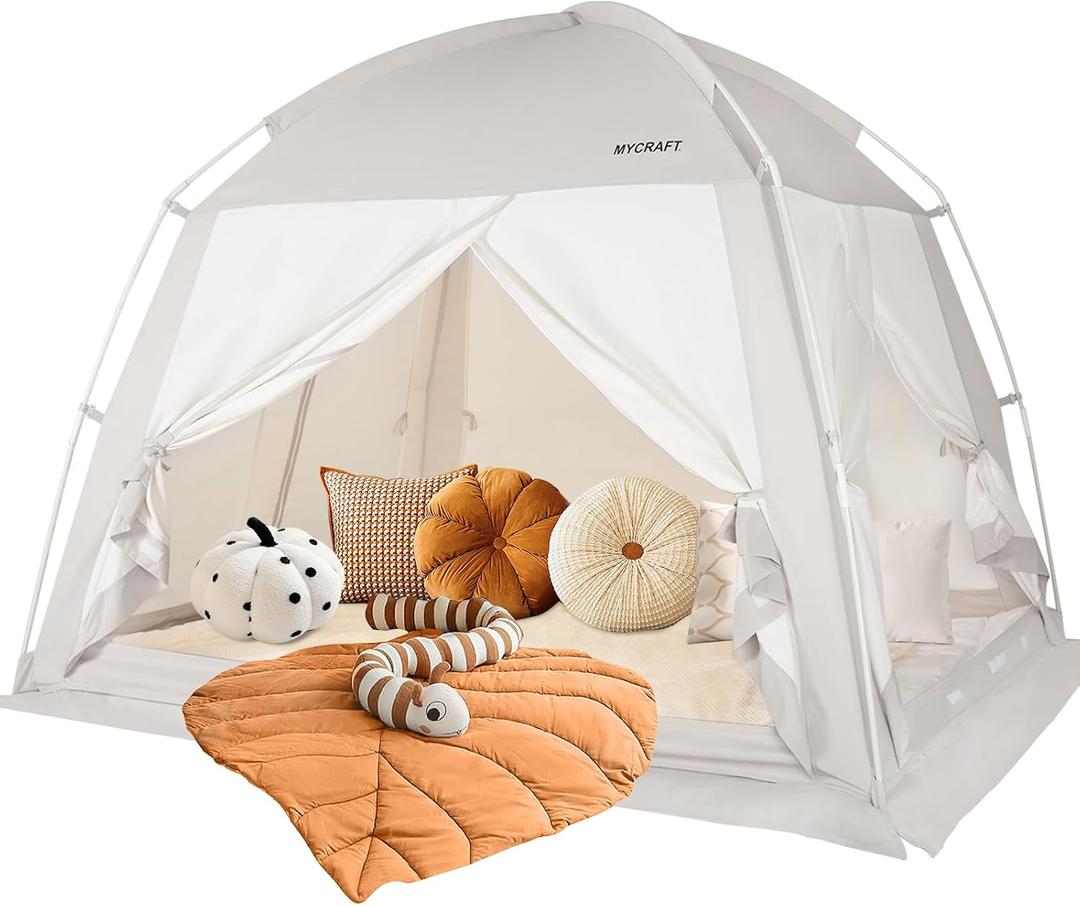 Queen Size Bed Tents Canopy Bed–Privacy Dream Tent for Cozy Indoor Sleeping, Light-Reducing, and Breathable, with 4 Doors Floor Tent Bed