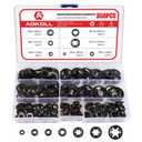 350PCS Internal Tooth Star Lock Washers, Push Nuts Assortment, Press On Retaining Locking Washer Assortment Kit (Black)