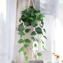 alyptus Fake Hanging Plants Artificial Decor Indoor Realistic Silk Devil's Ivy Hanging Potted Plants Faux Greenery Plant Pothos Vines with Pot for Home (Hanging Pothos - Green)