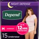 Depend Night Defense Adult Incontinence Underwear for Women, Disposable, Overnight, Medium, Blush, 15 Count