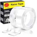 2 x VUBOJO 2 Rolls Double Sided Tape Heavy Duty - 240" x 1.0" & 0.5" -Removable Nano Double Sided Adhesive Tape, Clear Mounting Tape Picture Hanging Adhesive Strips (20FT)