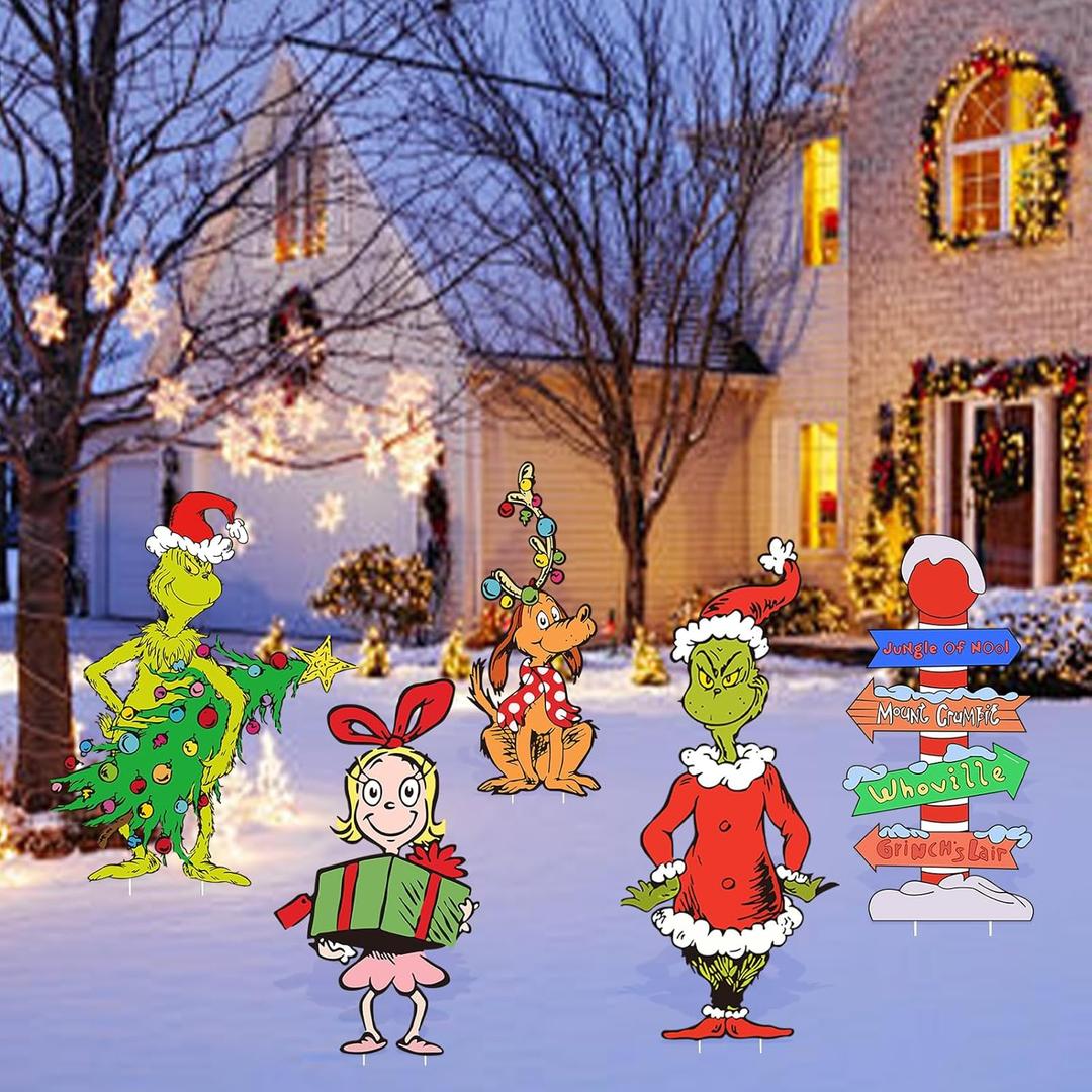 Christmas Outdoor Decorations, 5 Pcs Christmas Yard Signs with Stakes, Xmas Holiday Outside Decor for Yard Fence Garden Lawn (5 Pcs)