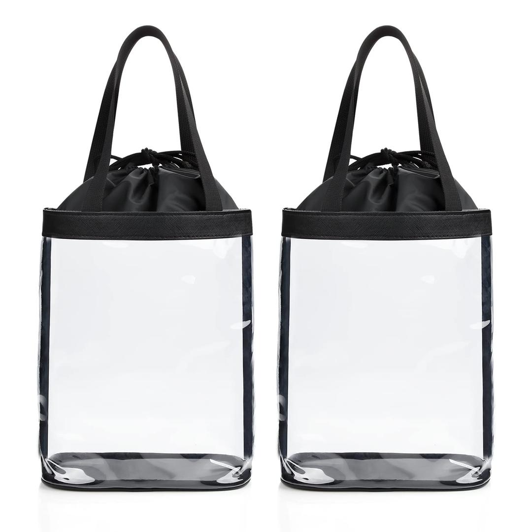 Clear Makeup Bags, TSA Approved Toiletry Bag for Traveling, Clear Travel Bag for Toiletries, Waterproof Transparent Cosmetics Bag Organizer for Women Men, Carry on Airport Airline Compliant Bag (2PCS) (Medium, 8-Black with Drawstring)