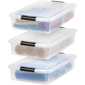 IRIS USA 40 Qt Plastic Under Bed Storage Nestable Organizer Bin Container with Secure Lids and Durable Buckles, 3-Pack, Under Bed Storage Containers for Clothes Shoes Bedding, Black/Clear