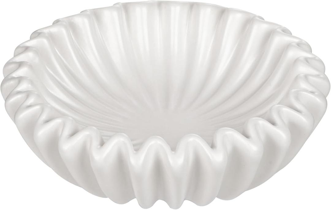 Small Ceramic Bowl Ivory Decorative Bowl, Modern Home Decor Centerpiece 6 Inches Key Jewelry Ruffle Fluted Scalloped Bowl