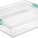 Sterilite Clip Box, Stackable Small Storage Bin with Latching Lid, Plastic Container to Organize Office, Crafts, Clear Base and Lid, Large, 1-Pack