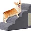 Dog Stairs for Small Dogs, 4-Step Dog Ramp for Bed 19.7" H, Dogs Steps for Bed, Couch, Pet Stairs with Non-Slip Bottom Design, Cat Scratching, High Density Foam Portable Pet Steps, Indoor, Grey