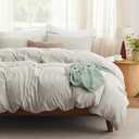 Bedsure Duvet Cover Queen Size with Fitted Sheet - 4 Pieces Prewashed Extra Soft Bedding Set, Includes 1 Duvet Cover 90x90 Inches with Zipper Closure, 2 Pillow Shams, 1 Fitted Sheet, Linen