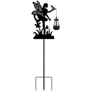 Zhancaixu Solar Fairy with Butterfly Garden Stakes Outdoor Solar Decor Metal Fairy Holding Solar Lantern Decorative Garden Metal Animal Stakes Outdoor Flower Silhouette Stakes