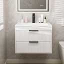 24 Inches Modern MDF Bathroom Vanity with Sink, Wall Mounted Floating Cabinets w/Double Drawers, Black Handles, White Resin Sink Combo Set (White, 24")