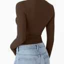Trendy Queen Womens Long Sleeve Shirts Crop Tops Fall Fashion 2026 Going Out Basic Winter Clothes (Brown, XS)