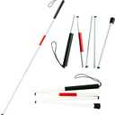 Folding Aluminum Walking Cane Stick Reflective Red for The Blind or Visually Impaired Blind Cane Folds in 4 Sections, White