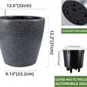 Dexceder 13x12 Self Watering Planter with Wheels Indoor Outdoor, Inner Pot Design, Thickened Large Floor Standing Flower Plant Pot with Water Level Indicator (Stone Matte)