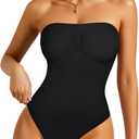 Irisnaya Strapless Shapewear Bodysuit for Women - Thong Bodysuit Tummy Control Tube Top Body Suits with Removable Strap (Small, Black)