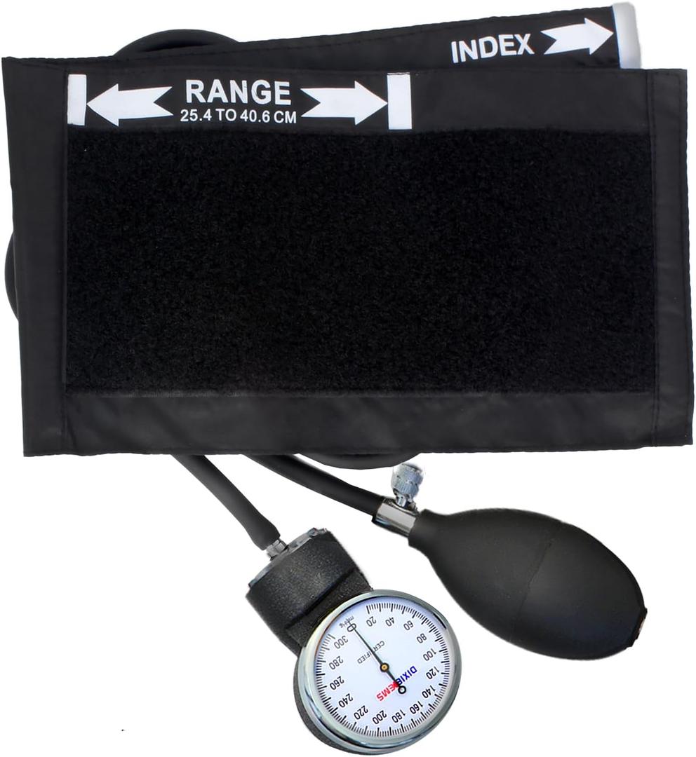 Dixie EMS Deluxe Aneroid Sphygmomanometer Blood Pressure Set W/Adult Cuff, Carrying Case and Calibration Tool - Black (1 Count (Pack of 1))