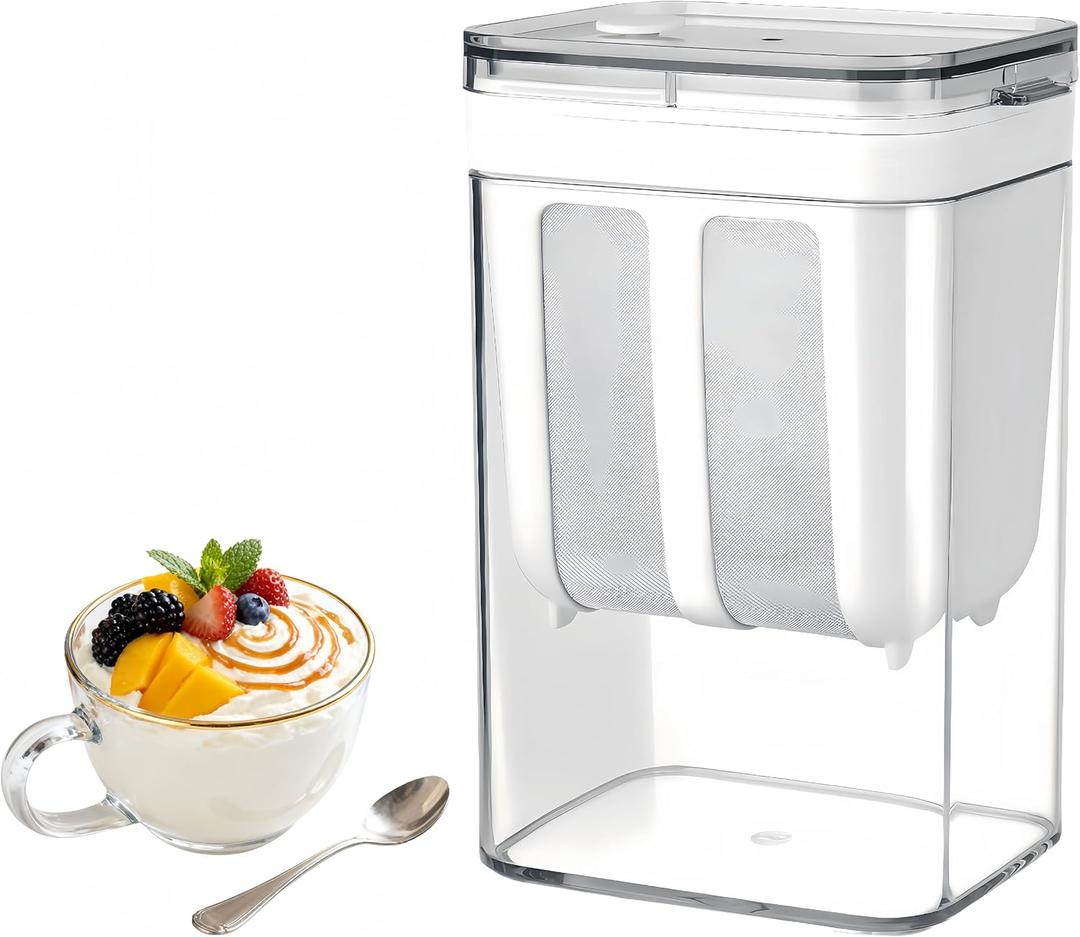 Yogurt Strainer[1.16QT/0.29GAL] Total & [0.55QT/0.1375GAL] Filter, Greek Yogurt Strainer Yogurt Press, BPA-Free PP Strainer for Whey Separation & Greek Yogurt Maker(Total1.16QT)