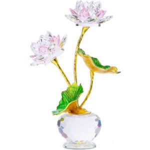 Arikyrist Pink Crystal Lotus Flower with Vase, Handmade Gifts for Women on Birthday, Mother's Day, Home & Office Decor, 2 Duo-Pink