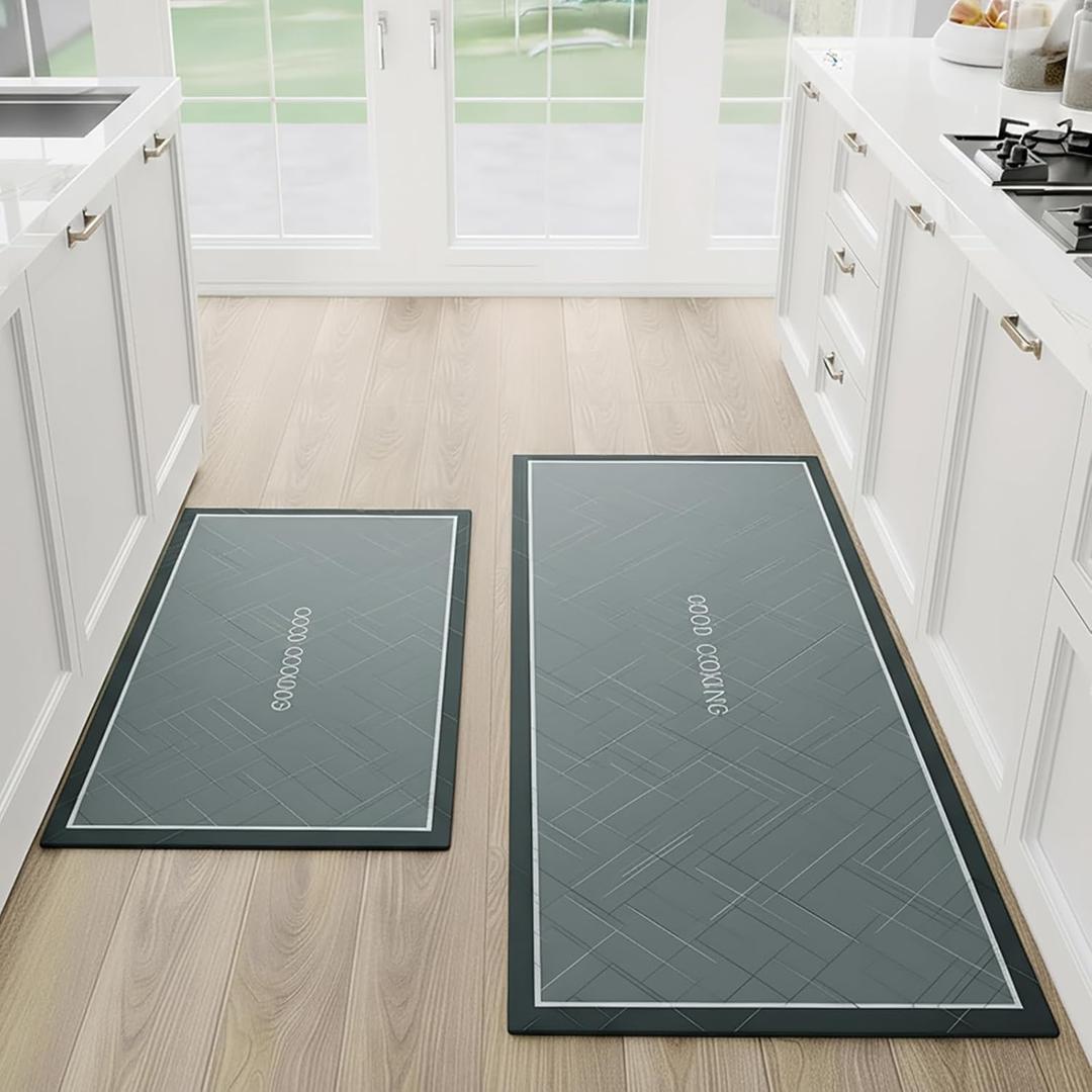 Kitchen Mats,Cushioned Non Slip Rugs for Kitchen FloorMats Washable Kitchen Mats Suitable for Kitchens, bathrooms, Offices, and Homes 19.7"x31.5"+19.7"x63"Set of 2 PCS (Gray) (Grey)