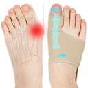 2PCS Bunion Corrector for Women & Men, Big Toe Straightener with Splint & Pads, Comfortable & Breathable for Day/Night Support, Hallux Valgus Pain Relief Non-Slip Socks (Beige)