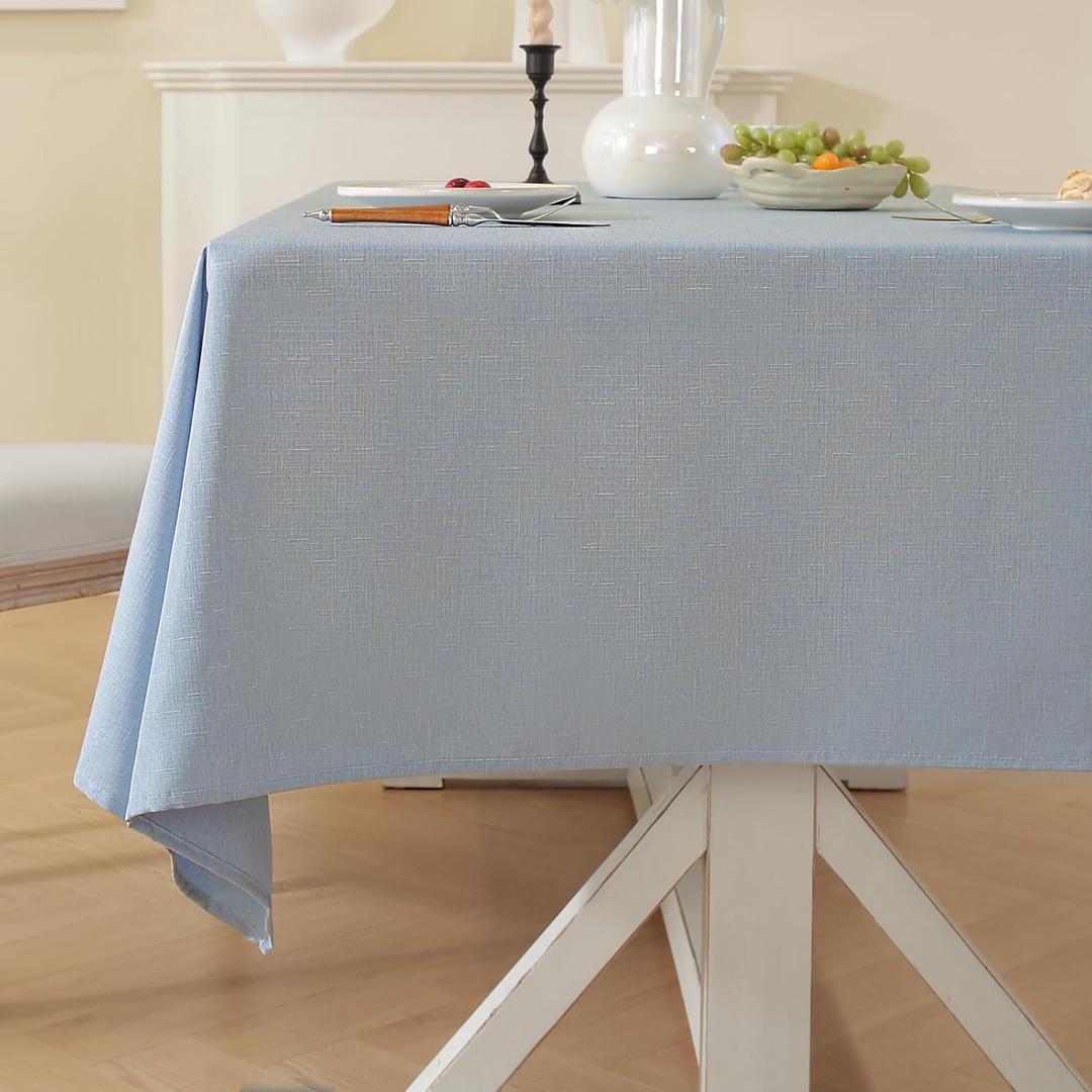 Laolitou Table Cloth Rectangle Linen Waterproof Textured Light Blue Tablecloth, Washable Wrinkle Free Spill Proof Fabric Tablecloths for Dining Table Farmhouse Kitchen Holiday, 52x70 Inch