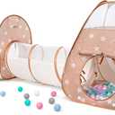 3 in 1 Pop Up Kids Play Tent with Tunnel and Ball Pit for Kids, Boys, Girls, Babies and Toddlers, Indoor/Outdoor Playhouse, Brown/Apricot