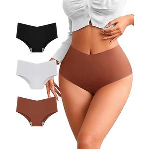 ASIMOON Seamless Bikini Underwear for Women High Waisted V Cut No Show Cheeky Stretch Ladies Panties 6 Pack M