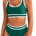 BMJL Women's High Waisted Bikini Sets Sporty Two Piece Swimsuits Color Block Cheeky High Cut Bathing Suits (Medium, Green011)