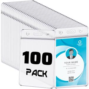 100 Pack Vertical ID Card Badge Holder Clear Plastic Sealable Waterproof Zip Name Tag for Work Office Nurse School