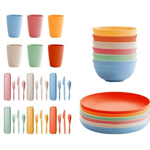 IKEA BPA Free Plastic Kids Tableware set -  Bowl, Plate, Cup and Cutlery - Pastel Colours