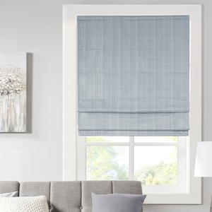 Madison Park Galen Cordless Roman Shade, 33"W x 64"H, Sheen Blue Room Darkening, Thermal Insulated, Energy Efficient Window Blind with Subtle Sheen Basketweave Fabric for Privacy