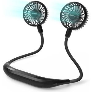 AMACOOL Neck Fan Battery Operated Neckband Fan Hand-Free Wearable Personal Fan for Hot Flashes Home Office Travel Outdoor Sports (Black)