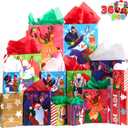 JOYIN 36 Pcs Christmas Bags with Tissue Papers and Tag, Assorted Sizes Set for Wrapping Xmas Holiday Presents, Thanksgiving Gift Decoration, Present Wrapping, School Classrooms, Party Favors