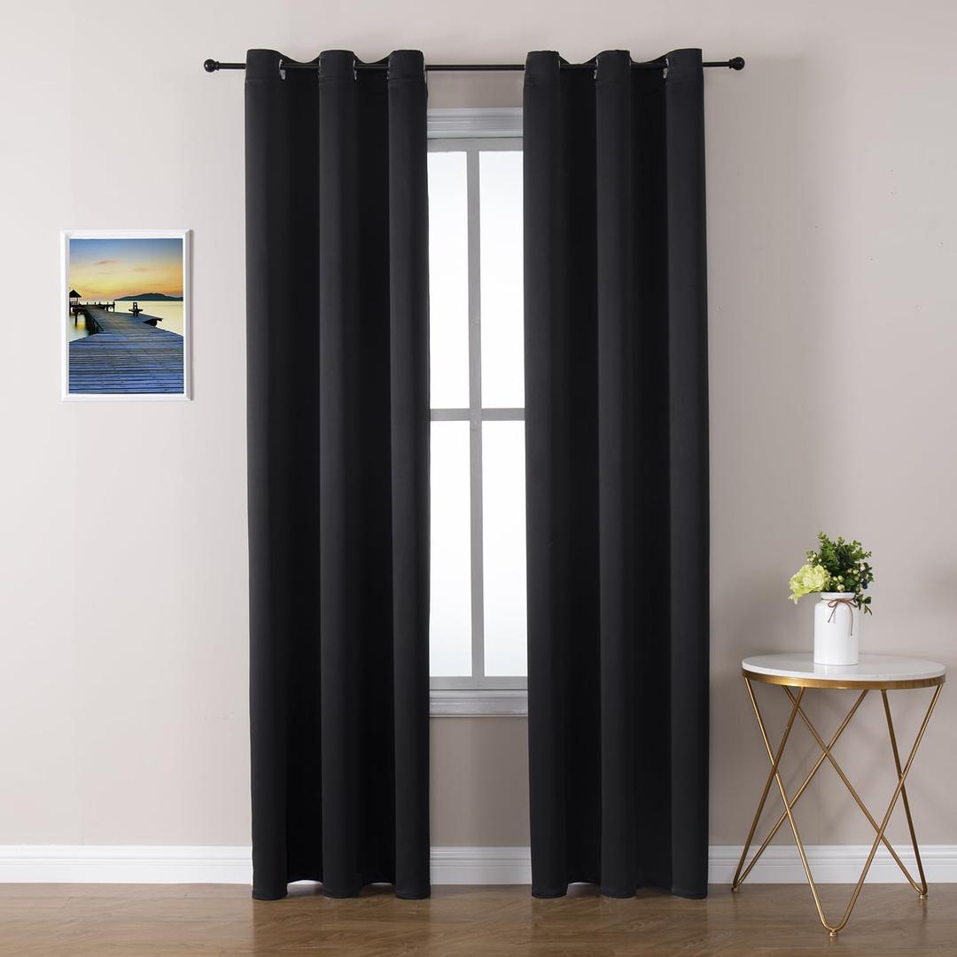 ChrisDowa Blackout Curtains 78 inches Long for Bedroom - 2 Panels Set Grommet Thermal Insulated Room Darkening Curtains for Living Room (Black, 42 x 78 Inch)