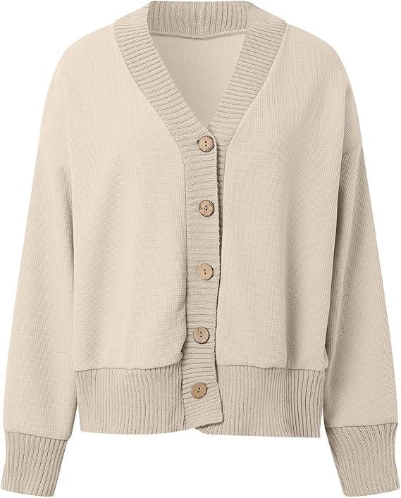 Women's Autumn And Winter Fashion Button Solid Color Loose Casual Cardigan  (XX-Large, Beige)