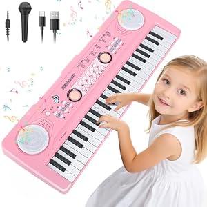 49 Key Pink Piano Keyboard Toy for 3 Year Old Girl Birthday Gift Kids Keyboards Pianos with Microphone Musical Toys for 3 4 5 6 7 Year Old Boys Girls Gifts