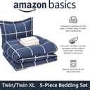 Amazon Basics 5-Piece Lightweight Microfiber Comforter Set with Sheets, Bed-in-a-Bag, Navy with Grey Plaid Bedding, Twin/Twin XL