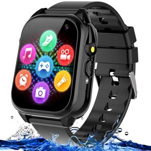 Waterproof Smart Watch for Kids 3-12 Years Old Boys Toys with 26 Games, Video Camera, Pedometer, Music Player, Alarm Clock, Flashlight, HD Touchscreen Toddler Watches Girls Birthdays Gifts (Black)
