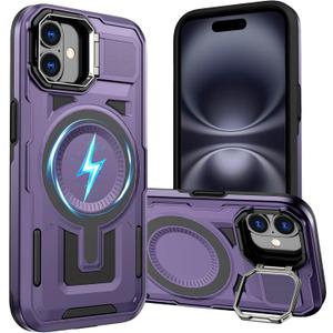 for iPhone 16 Plus Case Compatible with MagSafe,Built-in Camera Ring Stand, 23 FT Military-Grade Drop Protection Magnetic Cover for iPhone 16 Plus 6.7'',Purple