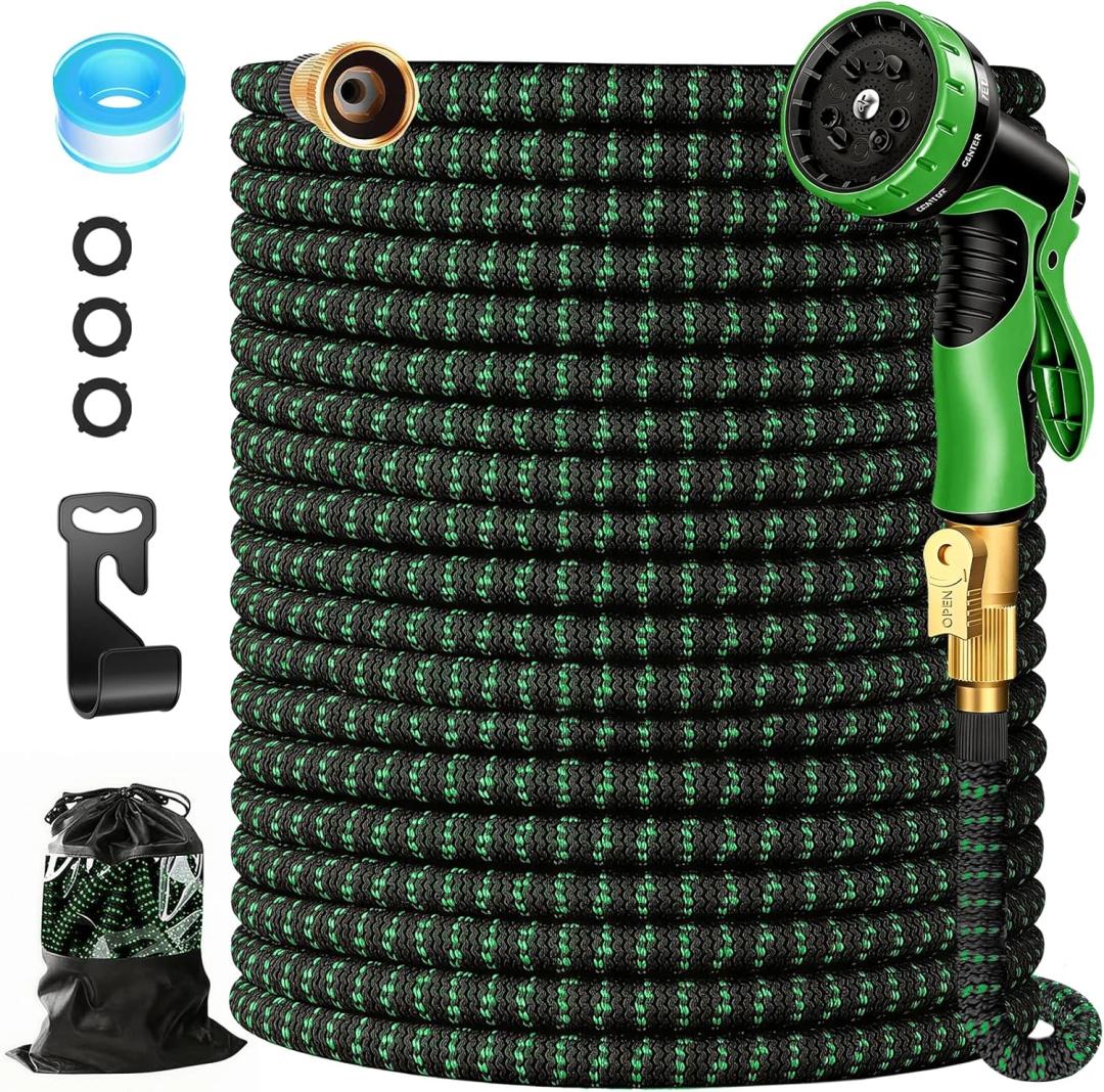 100 FT Expandable Garden Hose-2026 Upgraded Lightweight Flexible Water Hose with 10 Pattern Nozzle,5-Layer Latex Core,3750D Durable Fabric,Solid Brass Fittings,Kink-Free & Leakproof Expanding Hose
