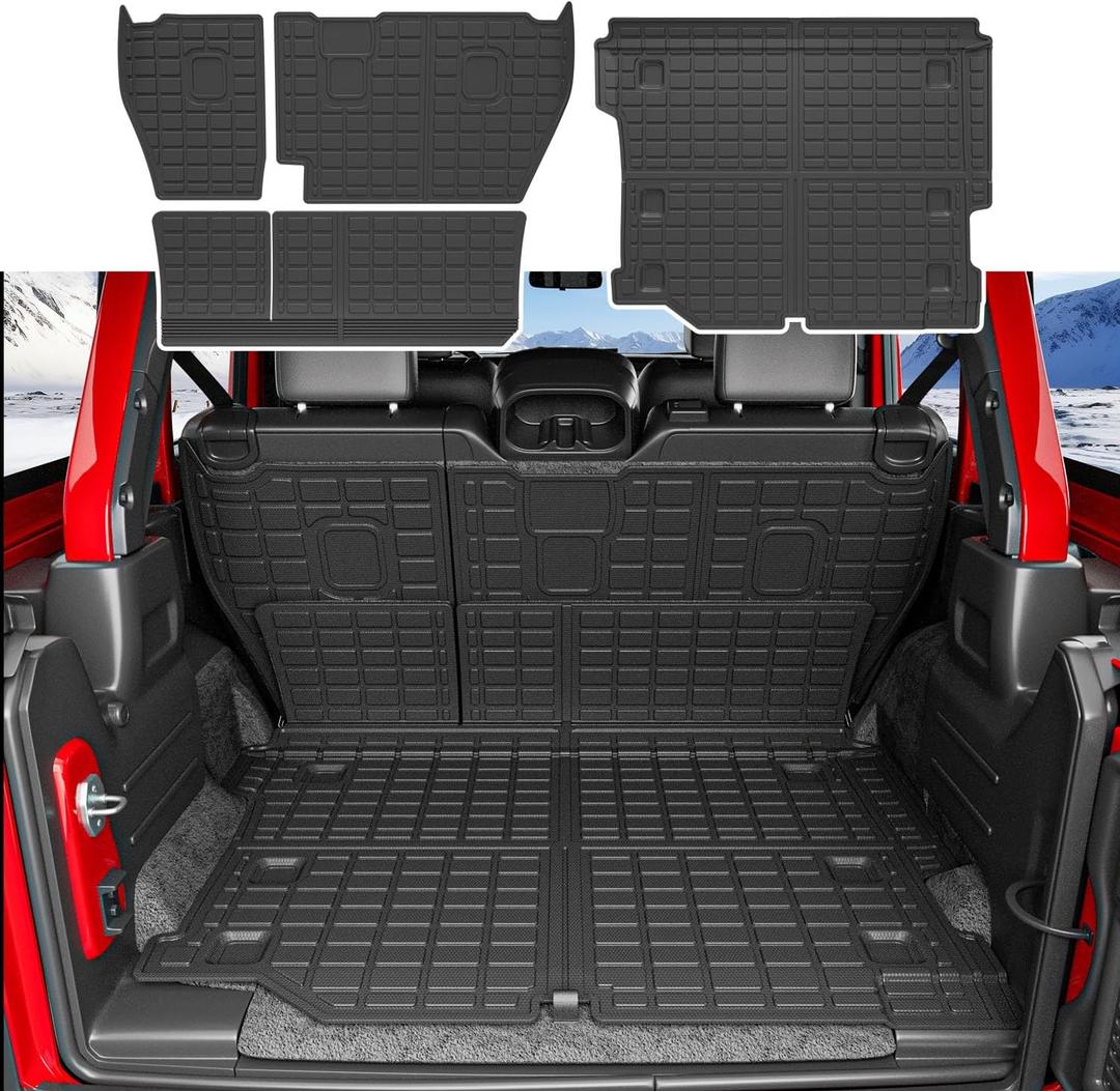 Cargo Mat Compatible with 2018-2025 Jeep Wrangler JL Unlimited 4X4 TPE Cargo Liner Trunk Mat Backrest Trunk Liner Replacement for 2018-2025 Jeep Wrangler JL Accessories