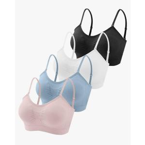 Omisy 4 Pieces V Neck Padded Bralette Cami Bra Wireless Tank Top Sports Bra with Adjustable Straps M